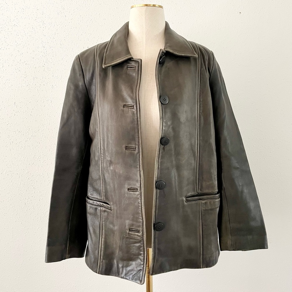 PETITE SOPHISTICATE Women's Size Medium Brown Genuine Leather Jacket Structured